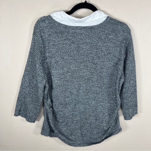 XL STUDIO WORKS GREY WHITE COLLAR ACCENT SWEATER FITTED STRETCH PREPPY ACADEMIA - Picture 3 of 9